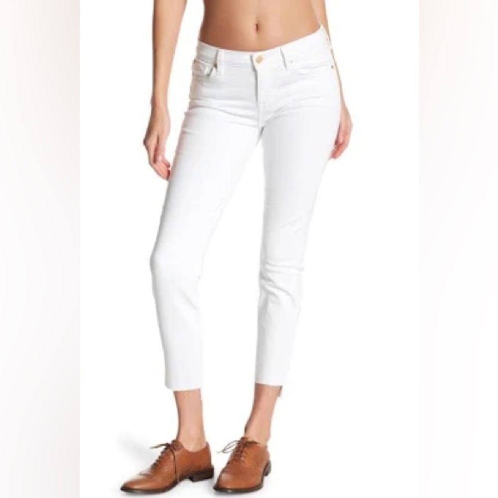 Seven for all mankind cropped, step-hem white “the skinny” jeans